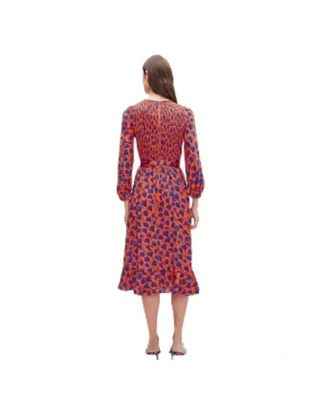 Kate Spade Orange and Blue Floral Midi Belted Dress - New York Seascape - Picture 3 of 10